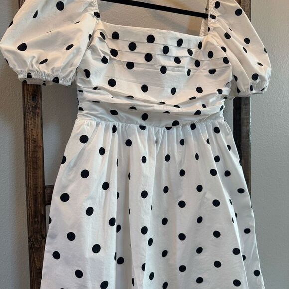 NWT O.P.T. White Black Polka Dot River Pleated Mini Dress - Picture 6 of 9